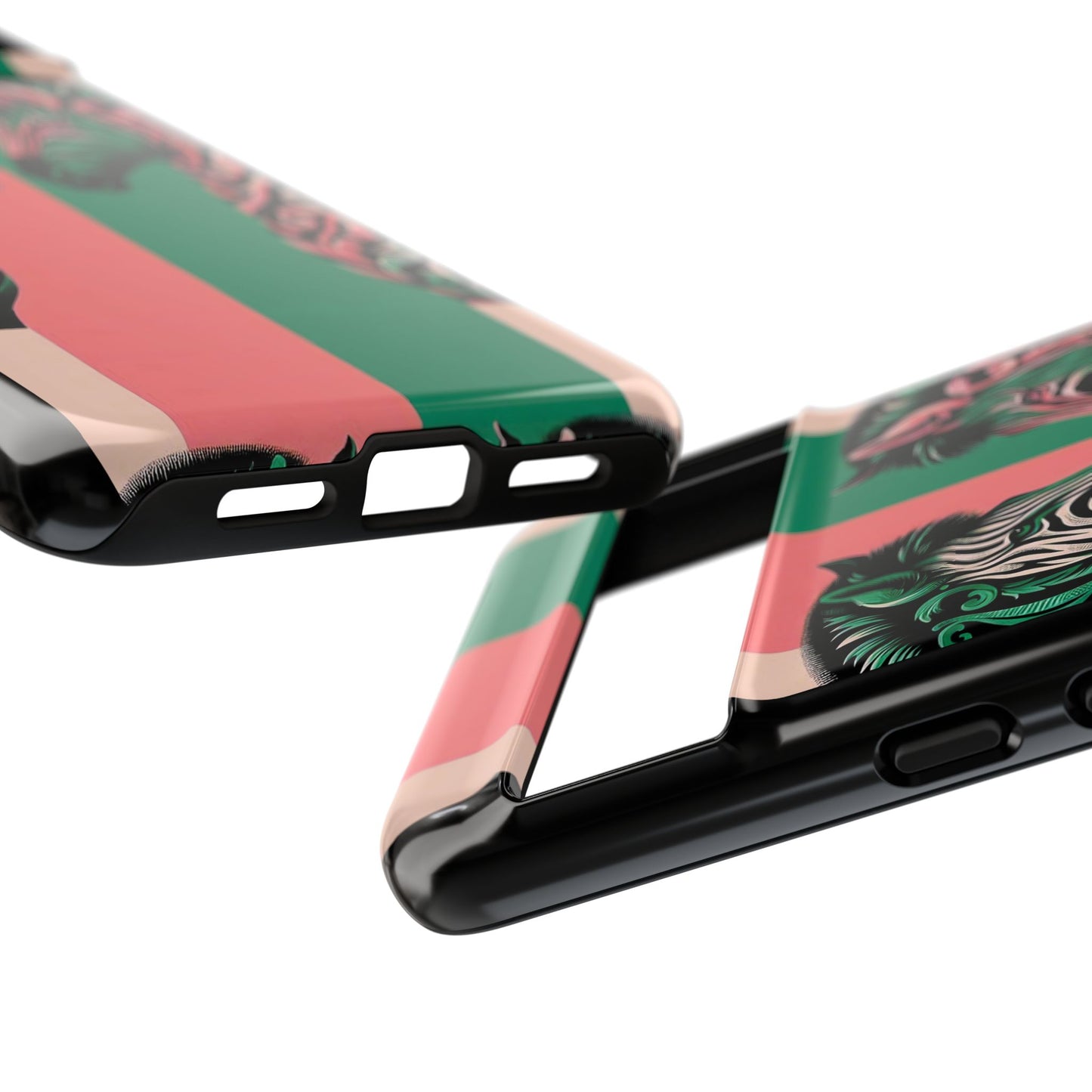 Phone Case - Elegant Pink & Green Zebra Damask Design