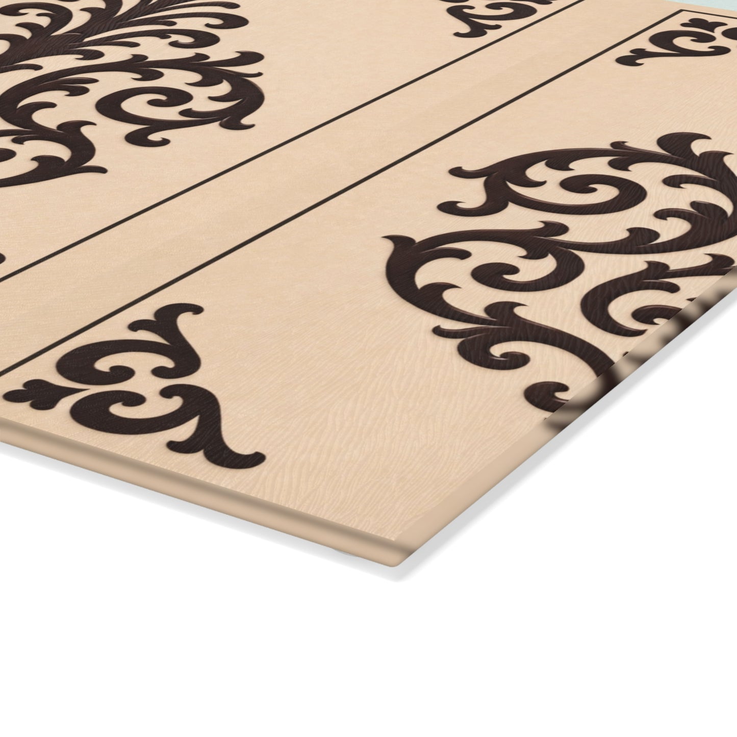 Almond-Beige & Brown Baroque Glass Cutting Board — Elegant Kitchen Trivet & Prep Surface