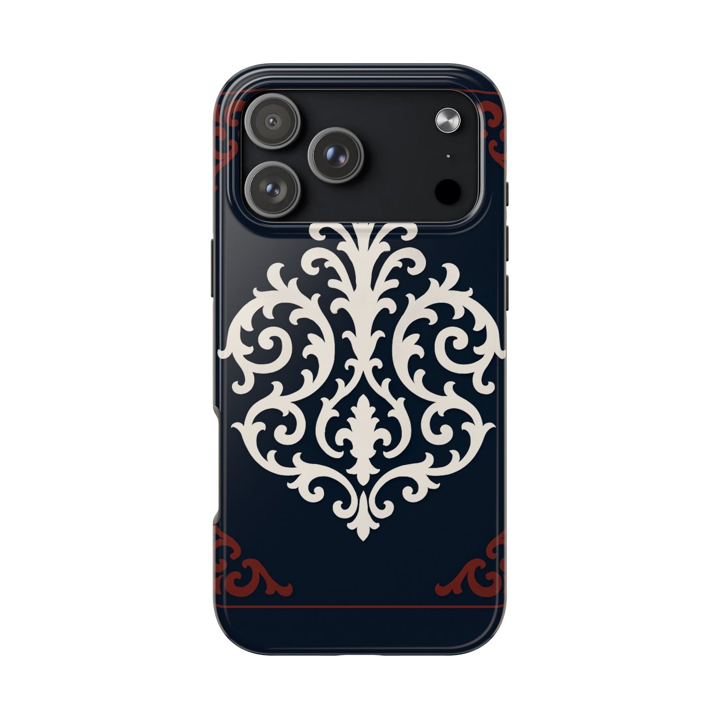 Dusk Blue-Maroon & White Baroque Tough Phone Case — Vintage Scroll Design