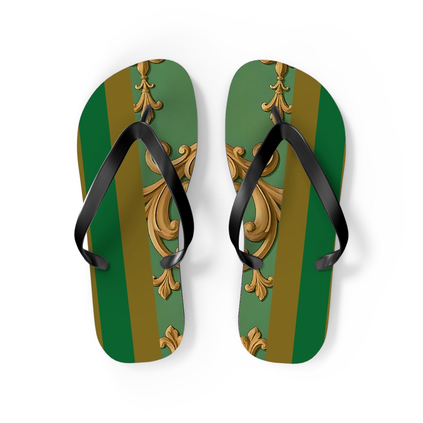 Stylish Summer Flip Flops | Elegant Beach Sandals | Trendy Footwear for Vacation | Perfect Gift for Hot Days - Olive Green Striped Rococo