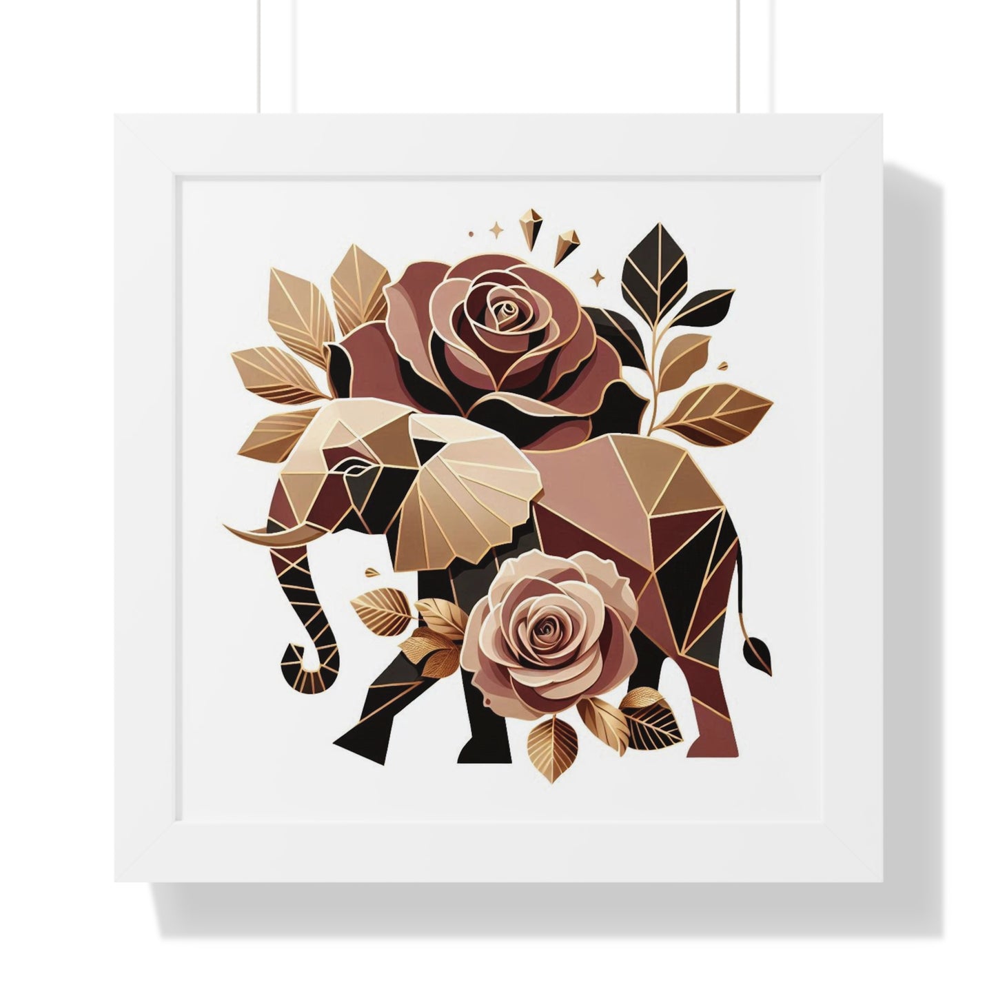 Vertical Poster - Brown & Gold Elephant & Roses Wall Art