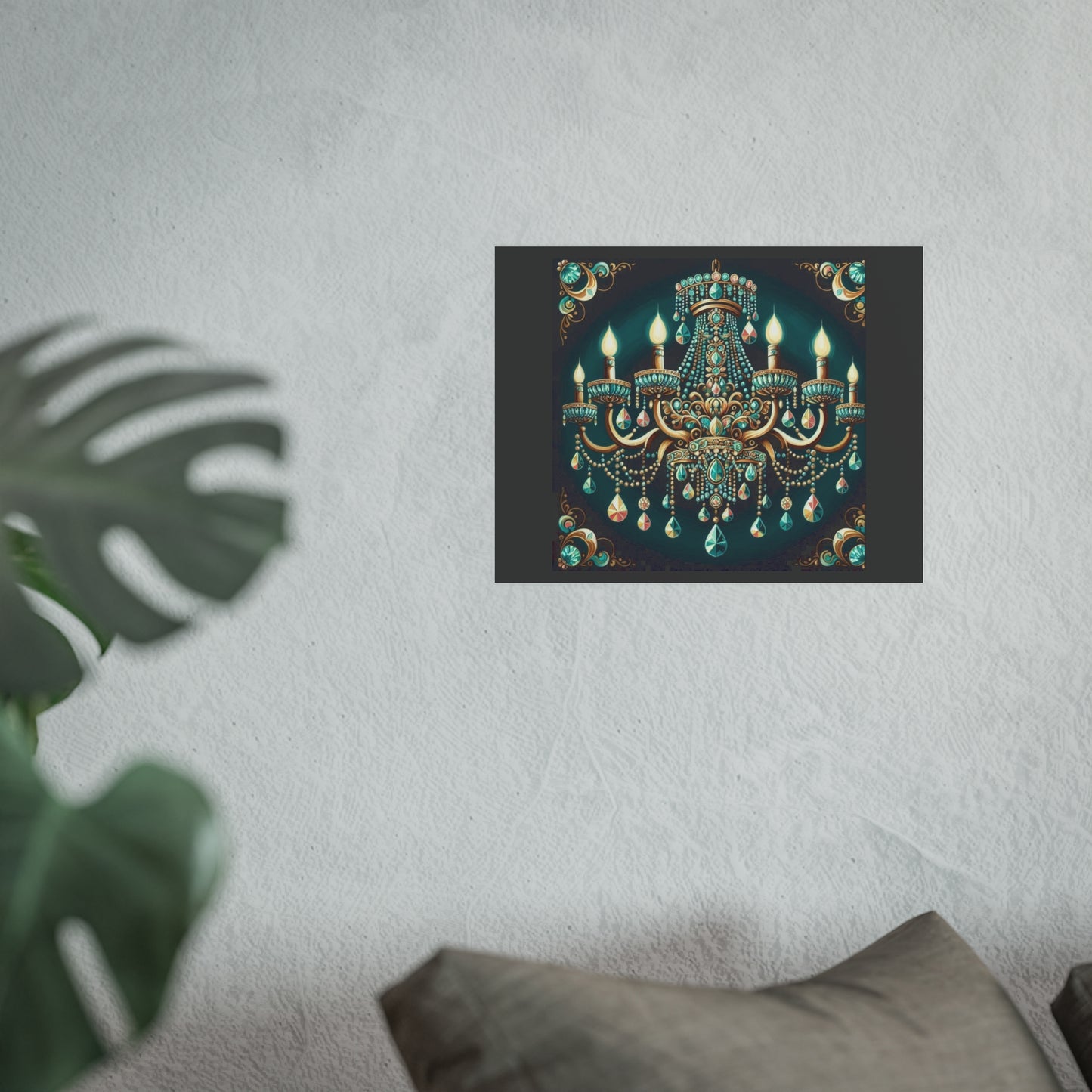 Elegant Chandelier Poster - Luxurious Wall Art for Home Décor - Teal Jeweled Chandelier