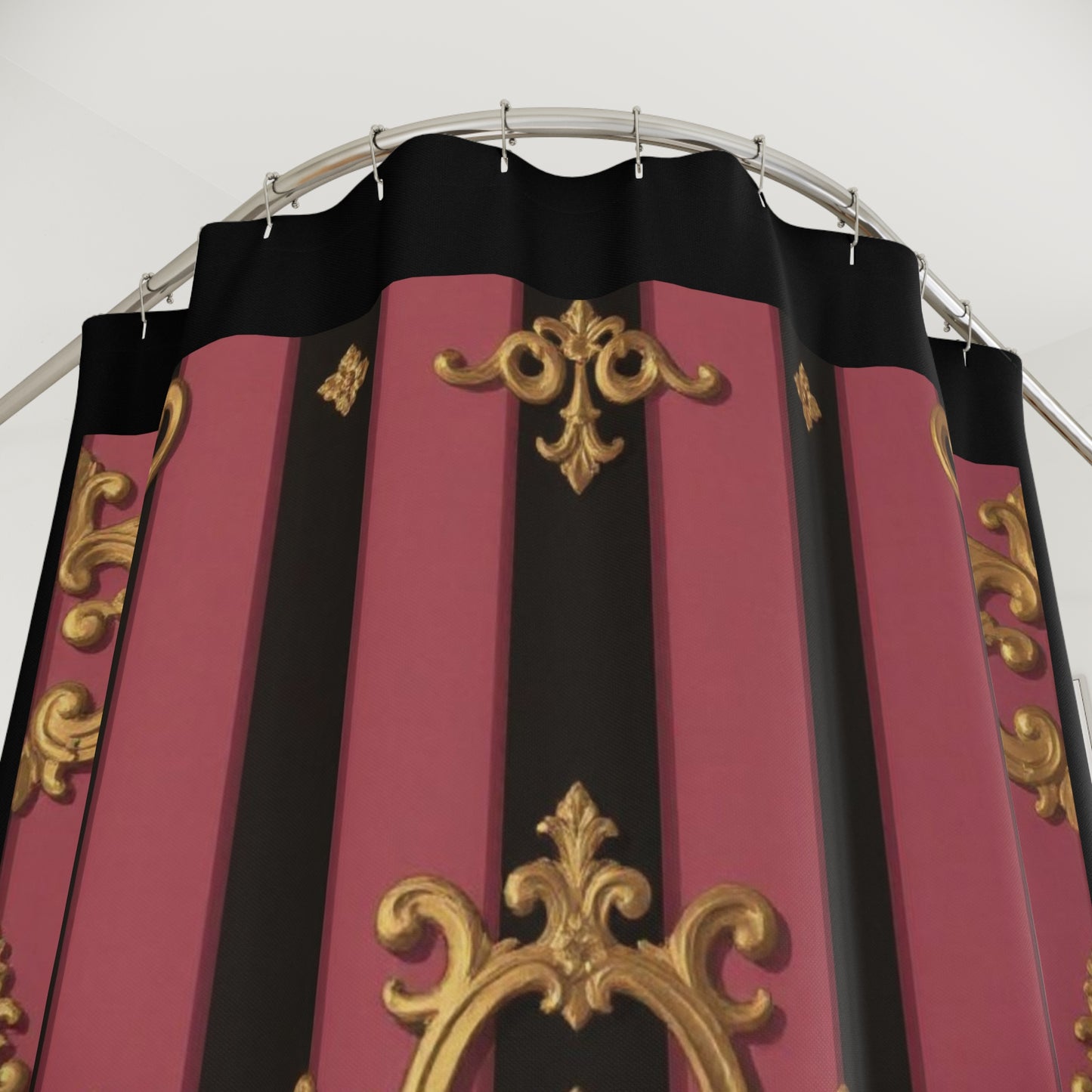 Luxurious Black & Mauve Striped Gold Baroque Shower Curtain, Bathroom Decor, Elegant Home Accents, Gothic Style, Gift for Her