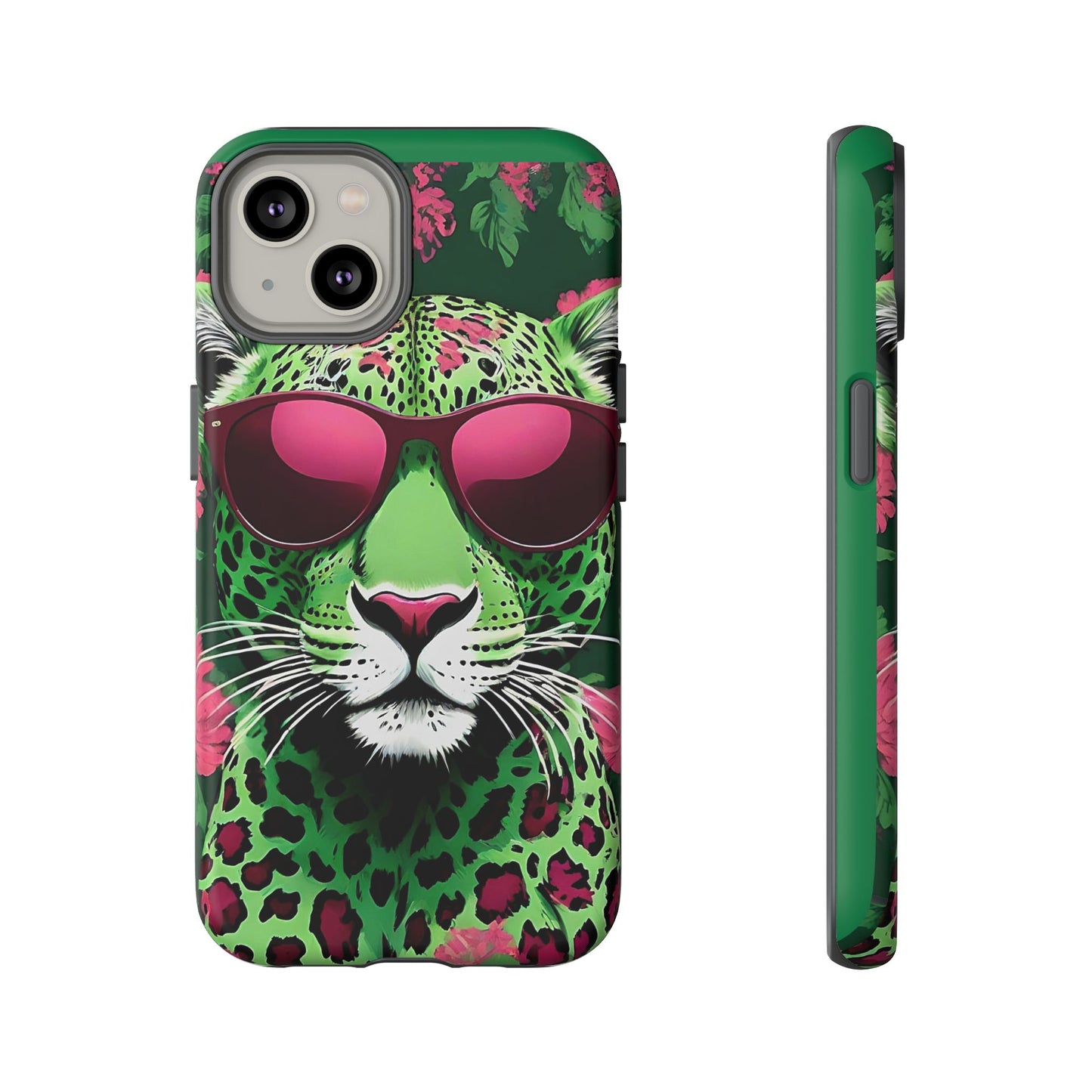 Phone Case - Lime Green & Burgundy Leopard In Sunglasses Design