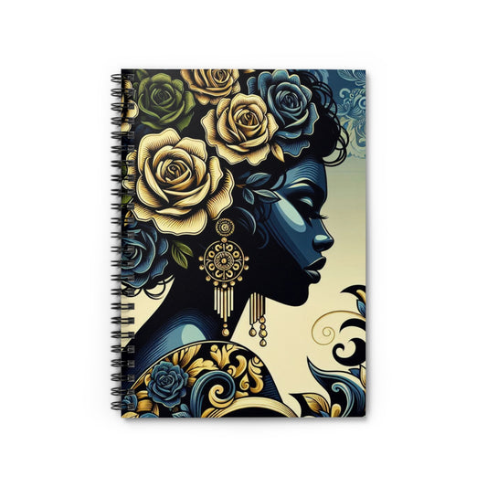 Elegant Vintage Spiral Notebook - Ruled Line with Midnight Blue Lady & Damask Design