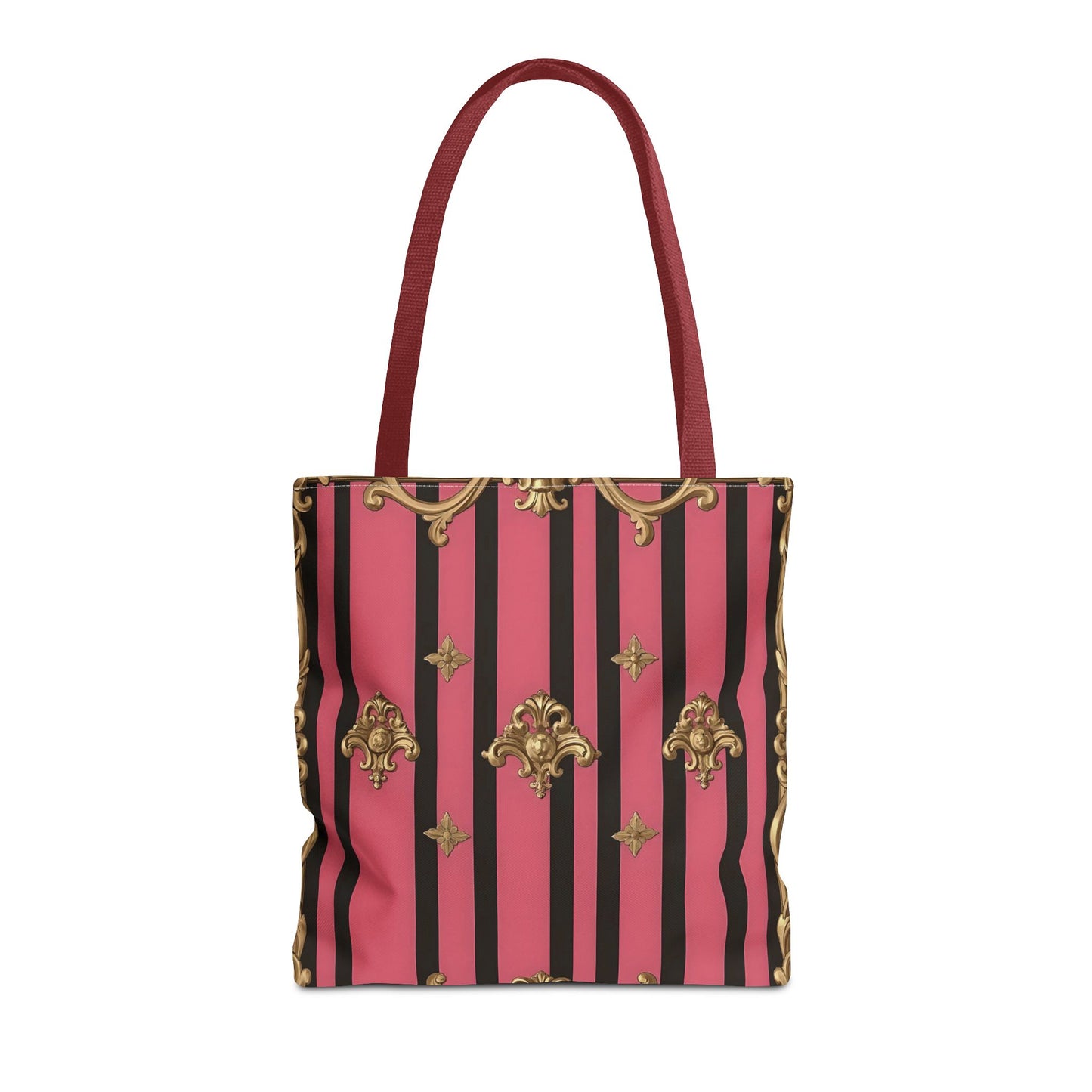 Chic Floral Tote Bag - Elegant Reusable Shopping Bag, Fashion Accessory, Gift for Her, Everyday Use, Eco-Friendly - Pink Striped Gold Rococo