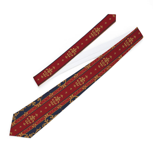 Elegant Patterned Necktie for Men, Perfect Gift for Weddings, Business, Formal Events, Father's Day - Midnight Blue & Dusk Red Gold Baroque