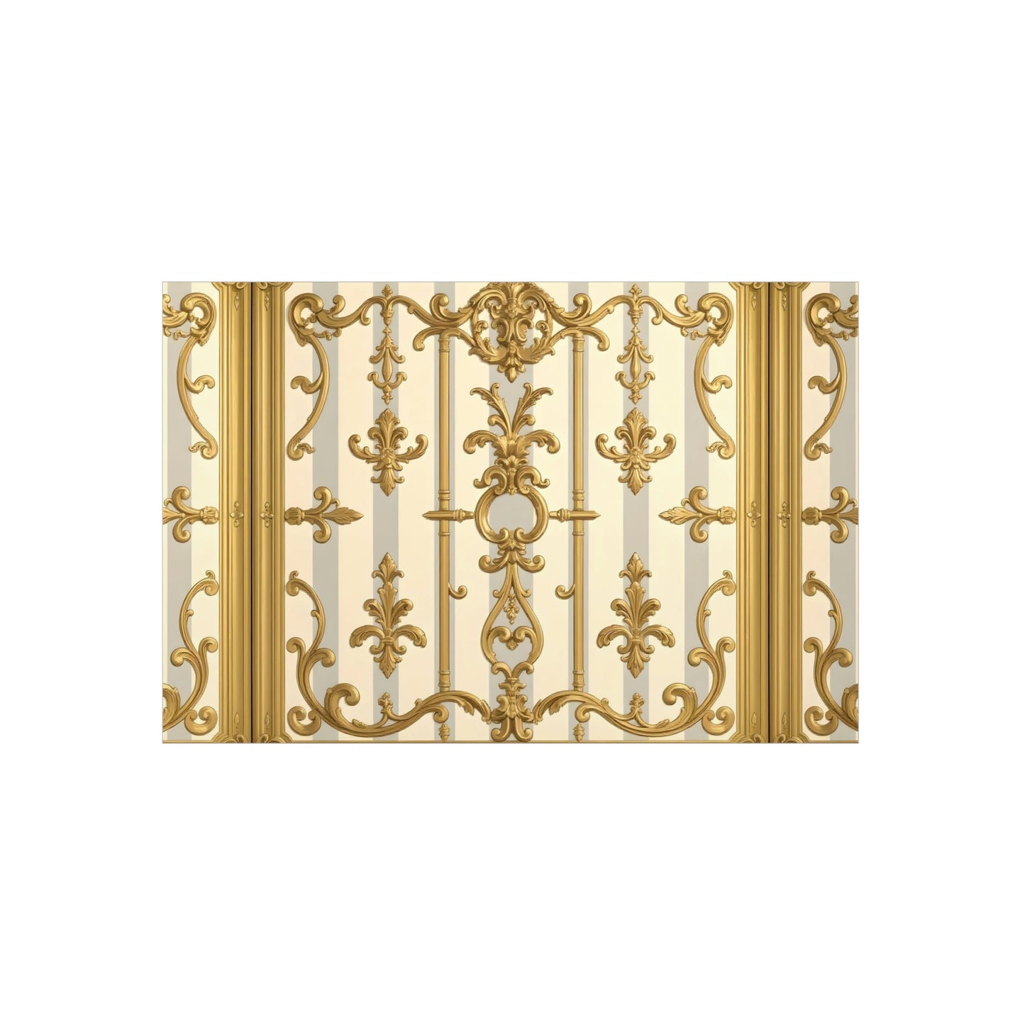 Elegant Ornate Foam Board Art - Luxury Wall Décor, Home Decoration, Versatile Display Board - Matte Gray & Cream Striped Gold Baroque