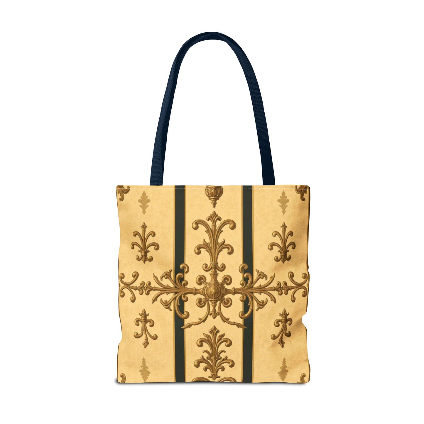 Elegant Baroque Pattern Tote Bag | Stylish Eco-friendly Shopping Bag, Beach Tote, Gift Bag, Daily Use - Matte Yellow Striped Antique Rococo