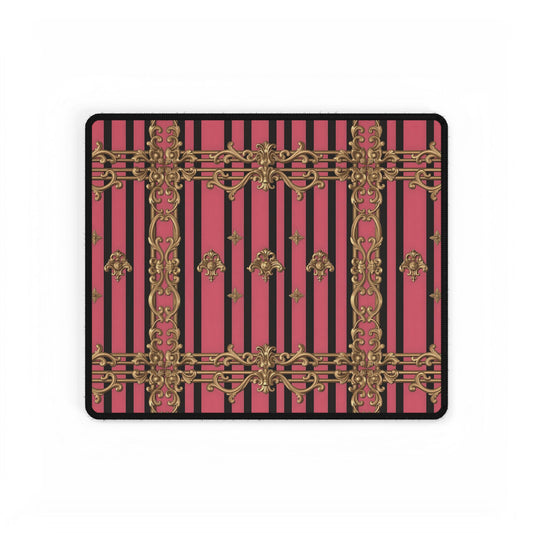 Elegant Vintage Desk Mat, Office Decor, Computer Mouse Pad, Stylish Workspace Accessories, Home Office Decor - Pink Striped Gold Rococo
