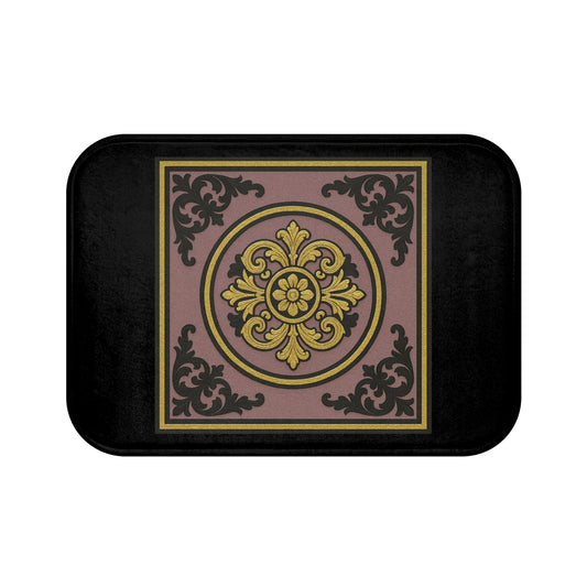Elegant Gilded Mauve With Gold-Black Baroque Bath Mat, Luxurious Bathroom Decor, Stylish Non-Slip Mat, Gift for Homeowners, Bath Accessories