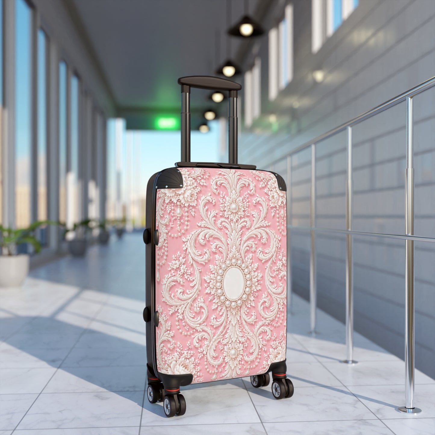 Pink Rococo Suitcase – Vintage Pearl Ornate Travel Luggage