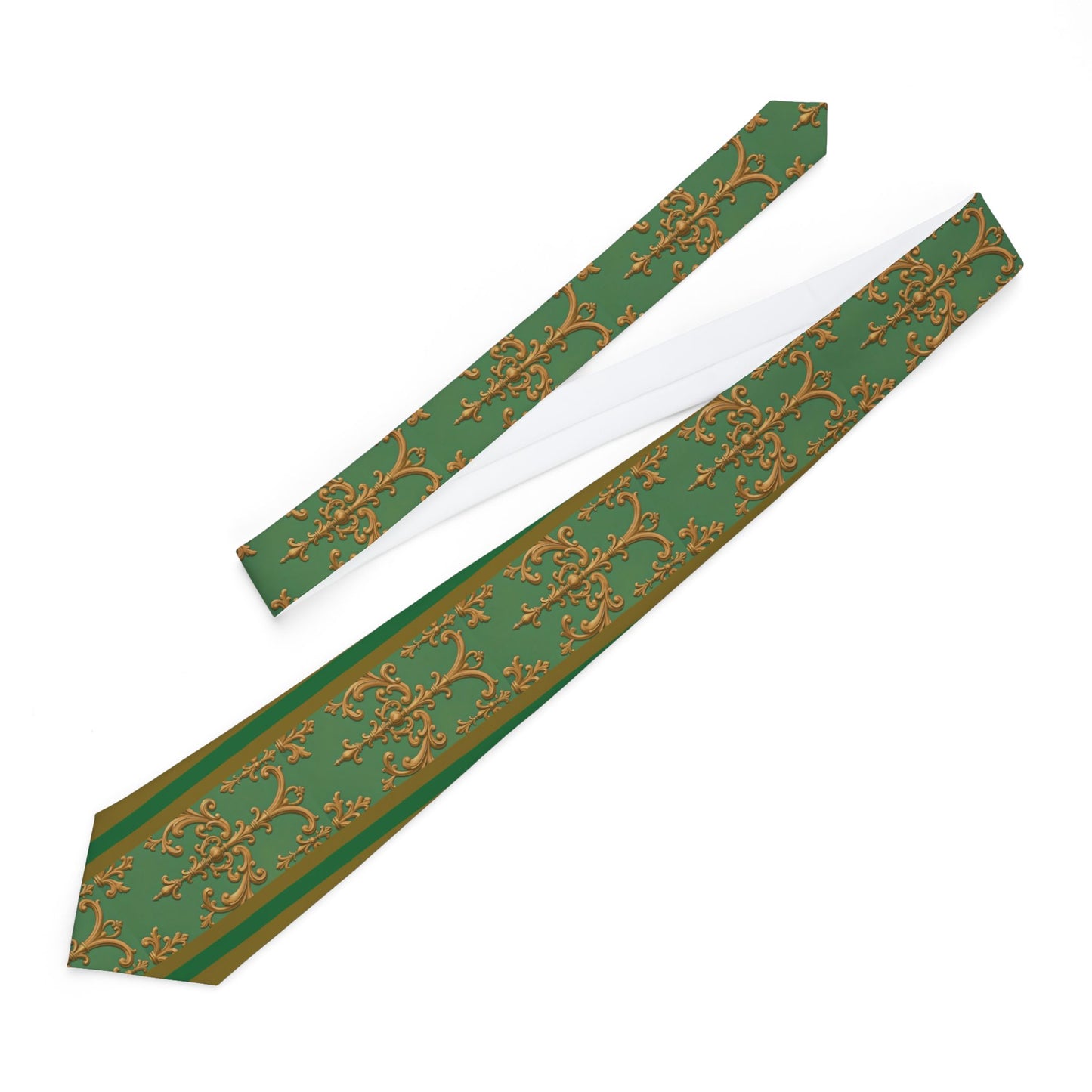 Elegant Floral Necktie for Formal Occasions, Stylish Accessory for Men, Wedding Tie, Office Tie, Gift for Him - Olive Green Striped Rococo