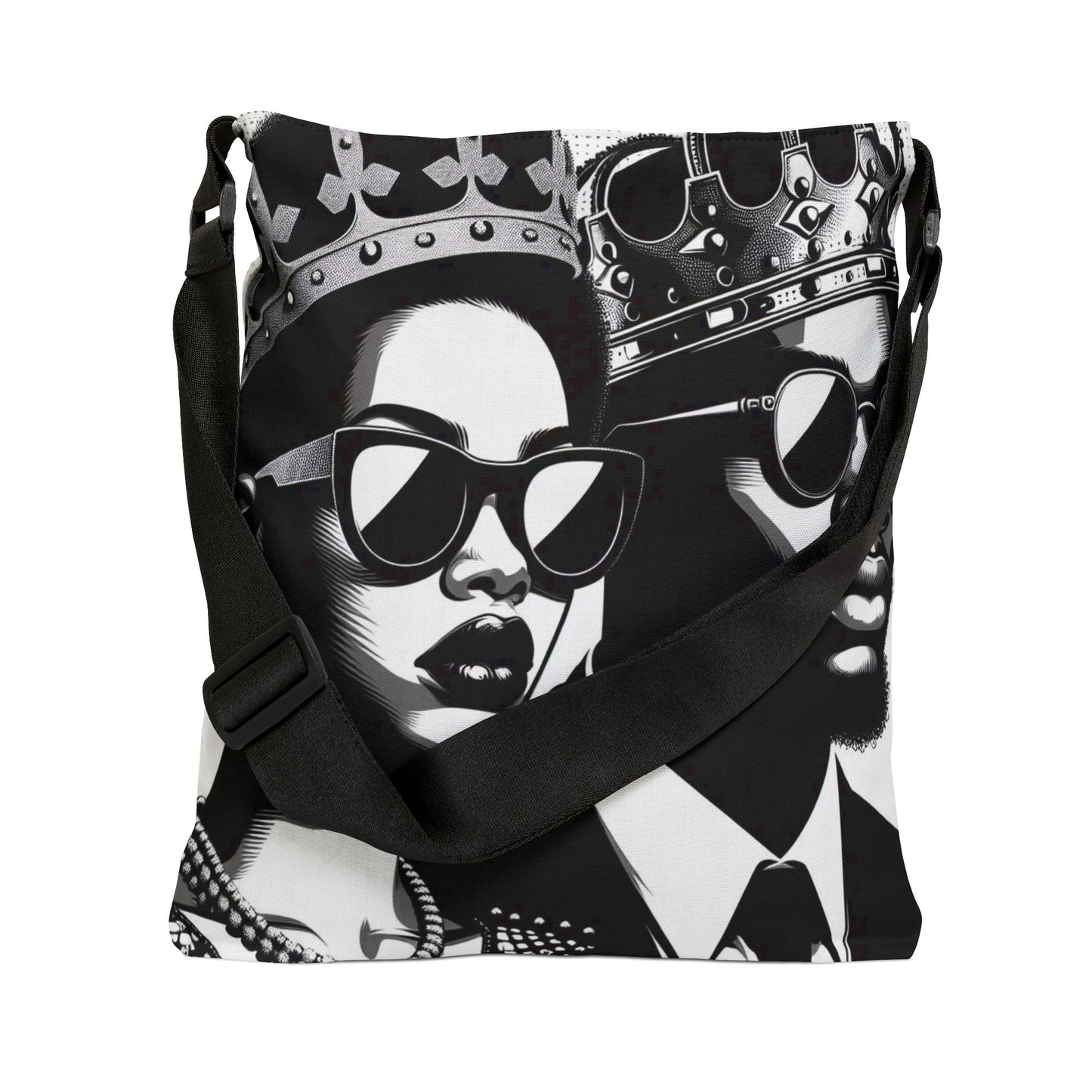 Royalty Inspired Adjustable Tote Bag, Fashion Tote, Queen and King Tote, Stylish Grocery Bag, Unique Gift for Her, Art Tote