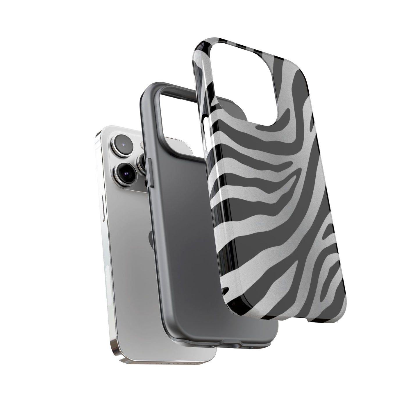 Zebra Print Tough Phone Case - Silver