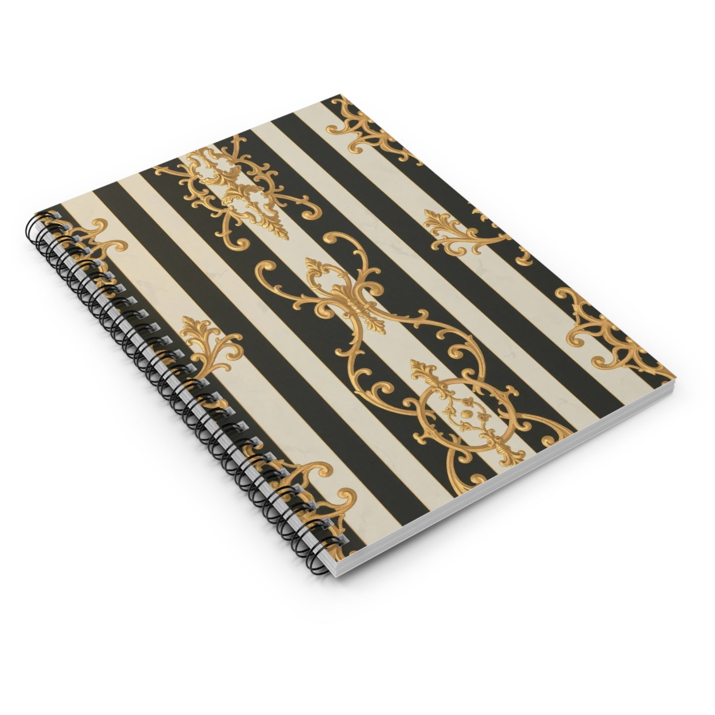 Elegant Black & Alabaster Striped Baroque Spiral Notebook - Perfect for Journaling, Note Taking, School Supplies, Gifts, and Home Office Decor