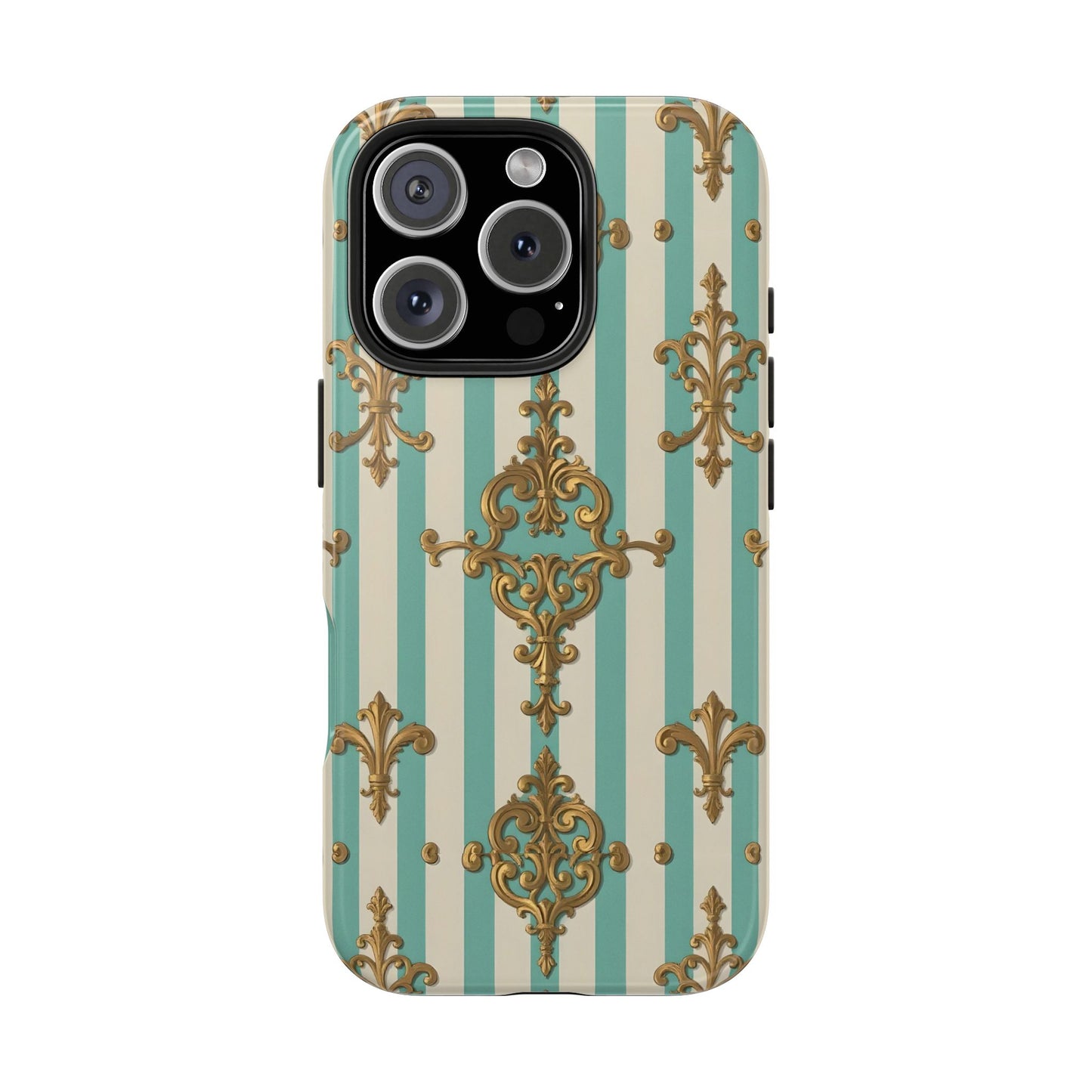 Elegant Striped Phone Case with Vintage Design, Tough Phone Cover, Stylish Smartphone Case - Matte Green Striped Rococo