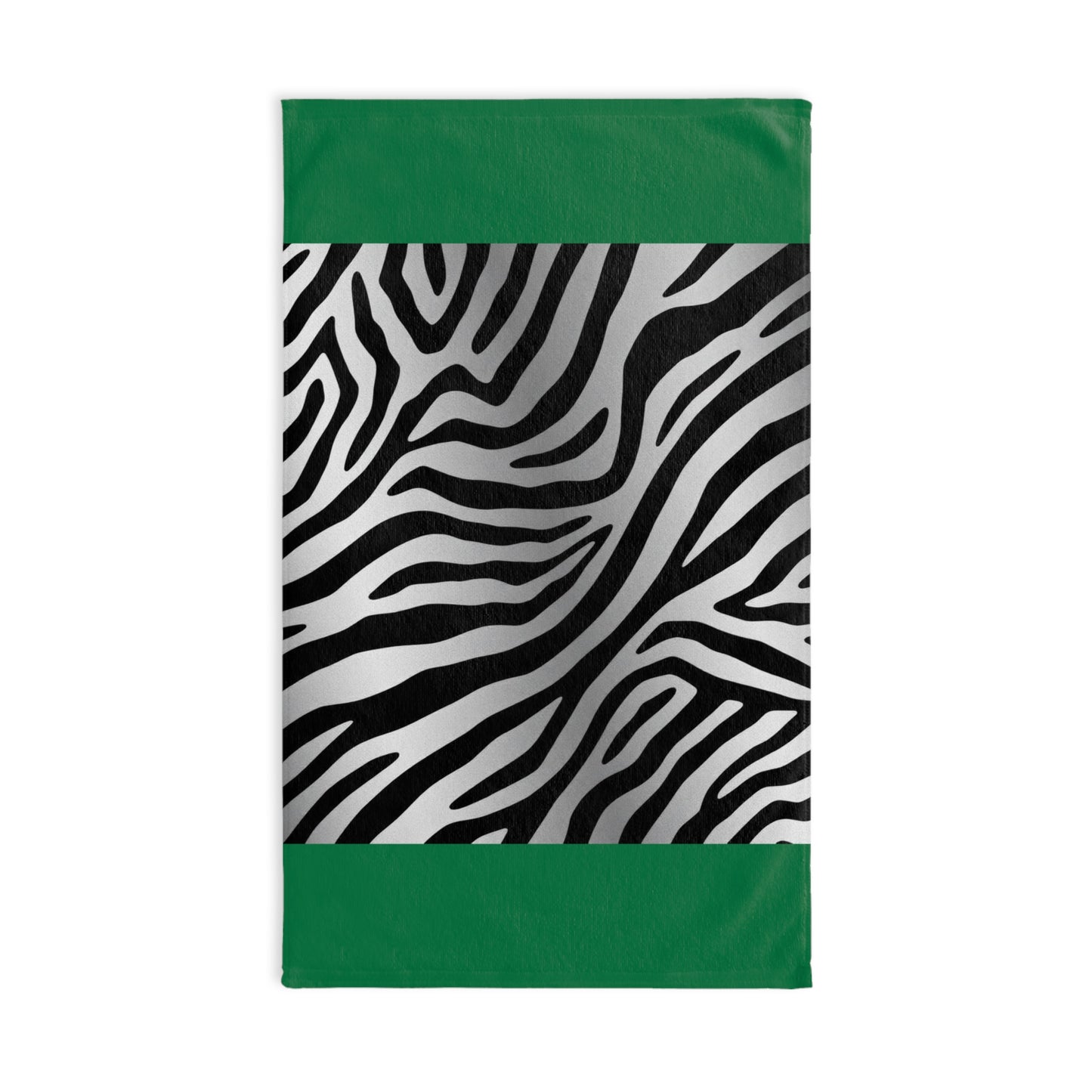 Stylish Zebra Print Hand Towel - Modern Black and Silver Decor - Green Trim