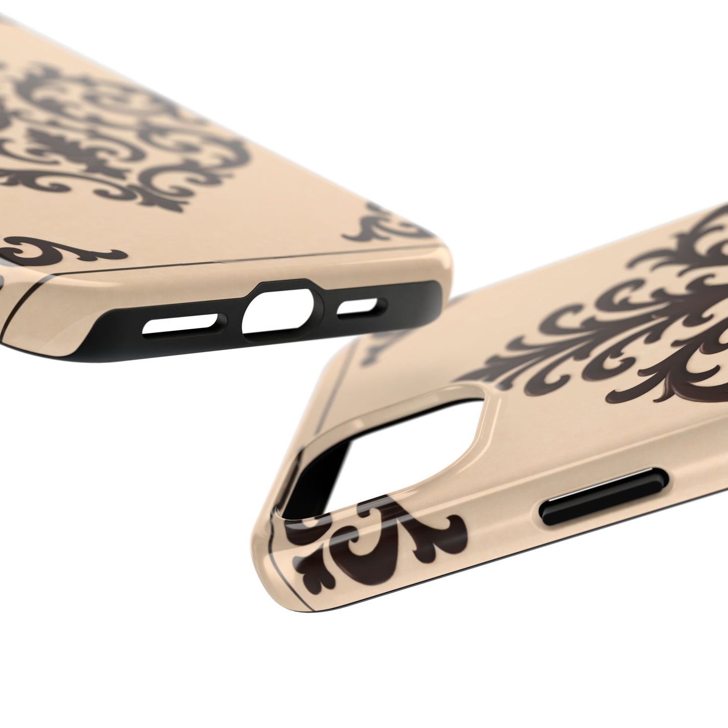 Almond-Beige & Brown Baroque Tough Phone Case — Elegant Beige & Brown Protective Cover
