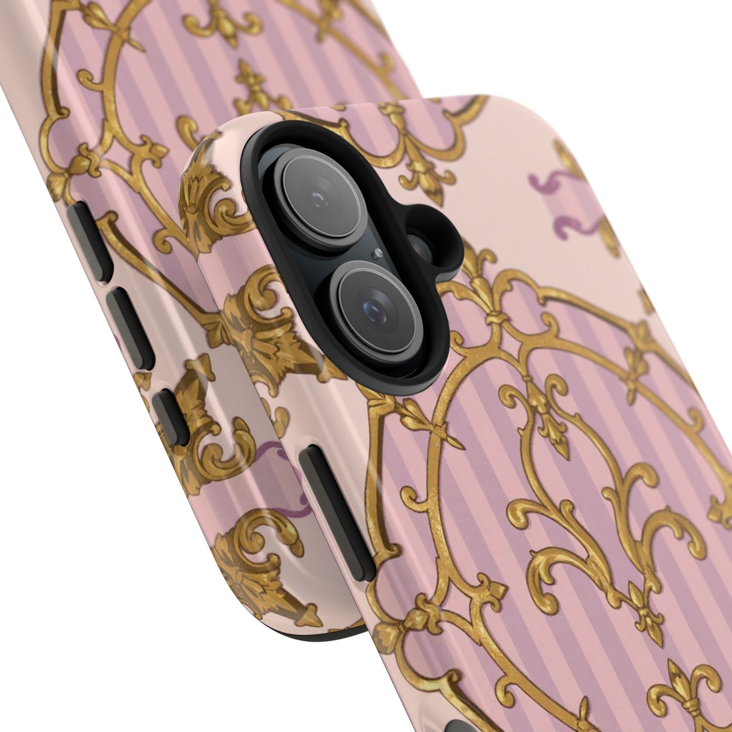 Elegant Vintage Phone Case, Tough Phone Case, Lavender & Alabaster Striped Gold Baroque Phone Cover, Stylish Phone Protector, Gift for Her