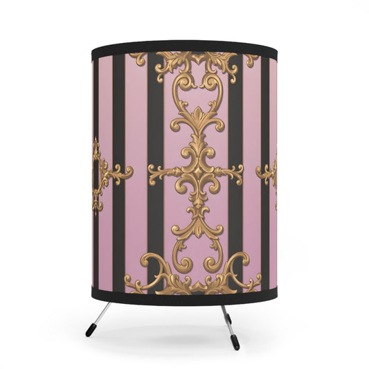 Ornate Tripod Lamp, Elegant Lighting, Vintage Style Room Accent, Bedroom or Living Room Decor - Matte Lavender Striped Gold Baroque