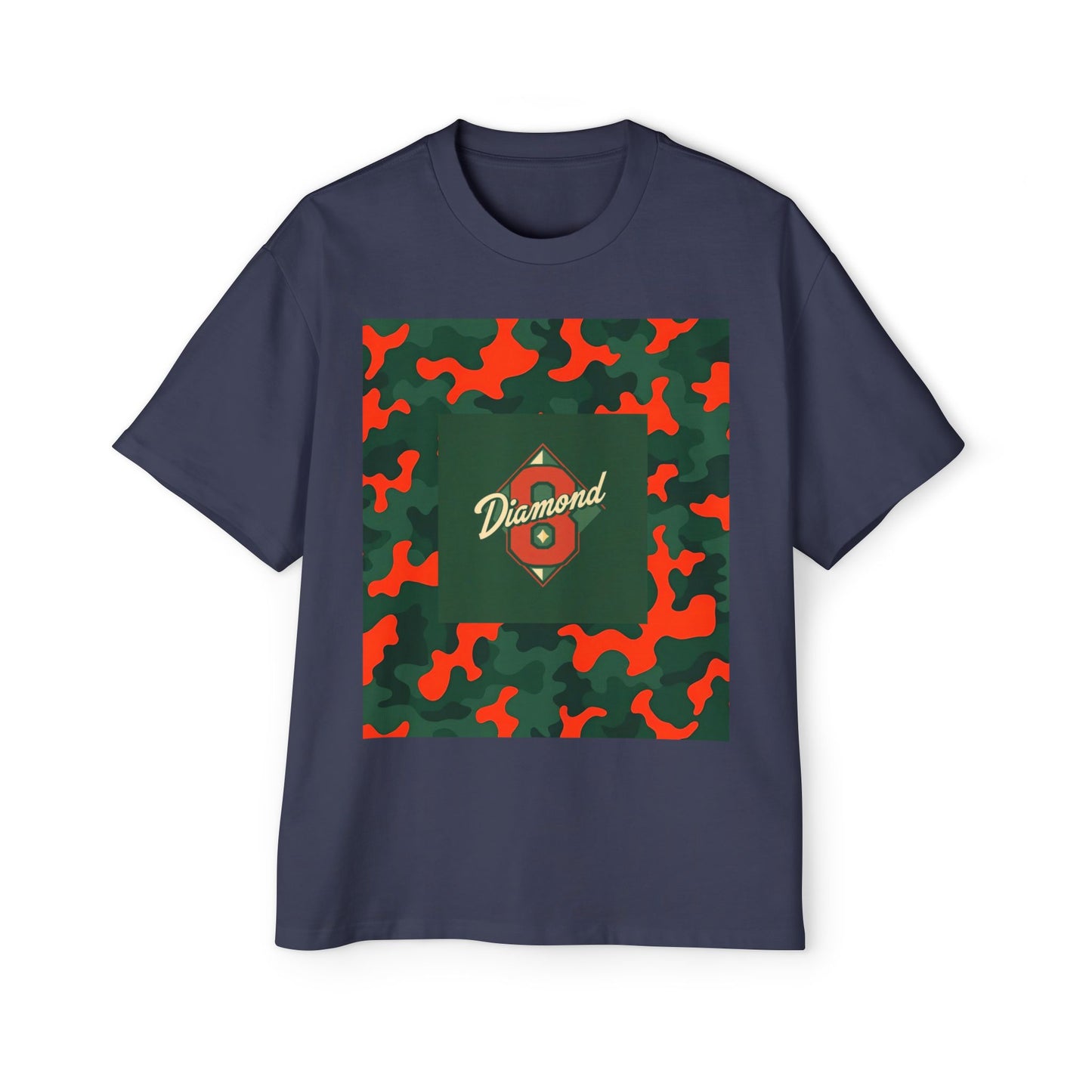 Men's Heavy Oversized Camouflage Tee, Casual Streetwear Shirt, Graphic T-Shirt, Comfortable Everyday Wear, Gift for Him - Green & Orange Camo Diamond 8