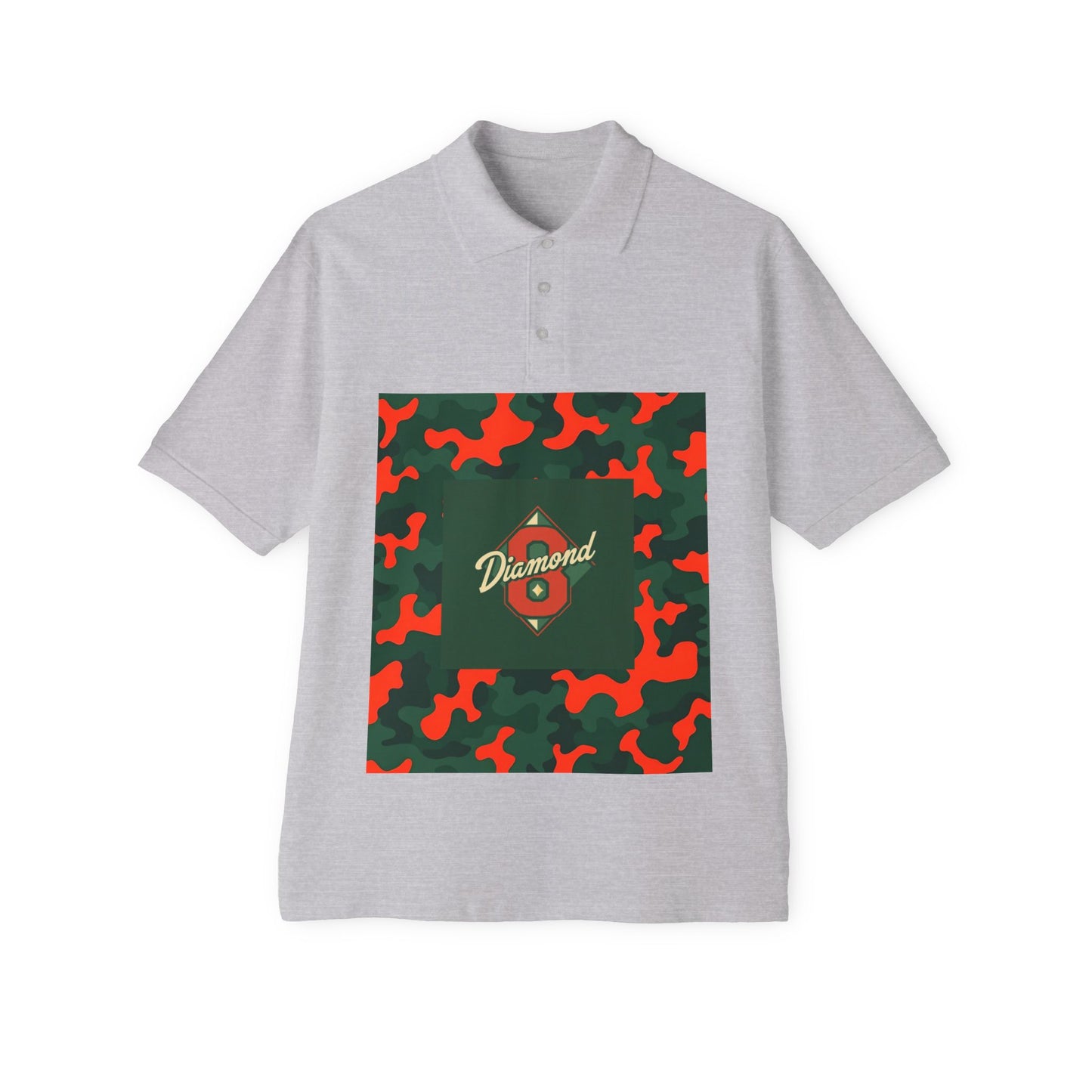Stylish Men's Piqué Polo with Unique Diamond Camo Design - Casual Wear, Gifts for Him, Father's Day - Green & Orange Camo Diamond 8