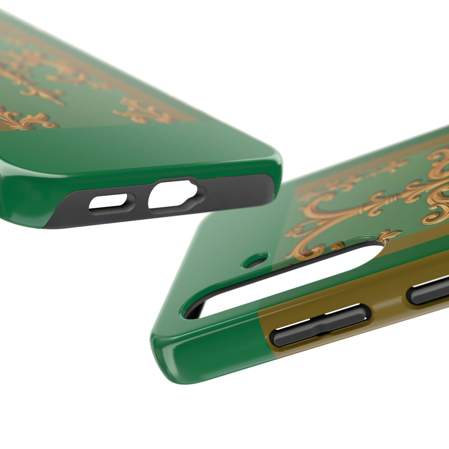 Elegant Floral Tough Phone Case, Durable Phone Cover, Gifts for Her, Stylish Protection, Chic Phone Accessory - Olive Green Striped Rococo