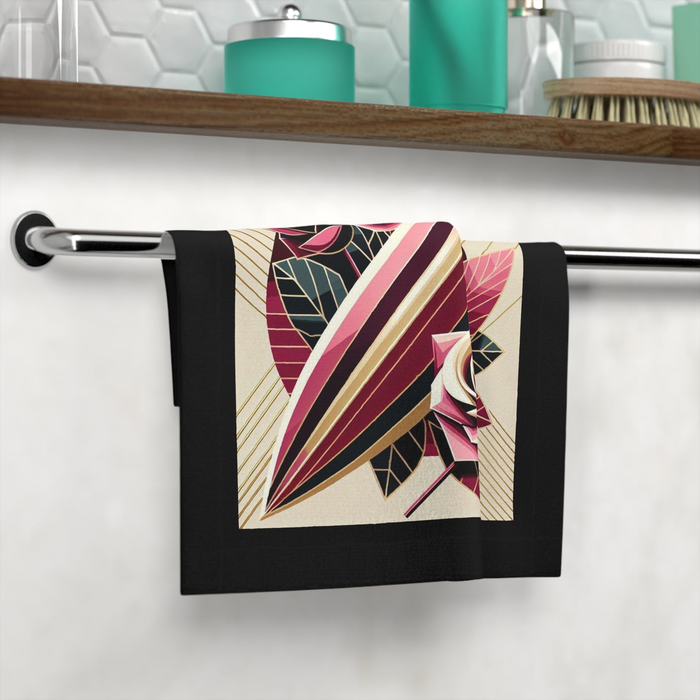 Floral Surf-Inspired Face Towel - Beach Ready Softness - Pink & Burgundy Striped Surfboard & Roses Design