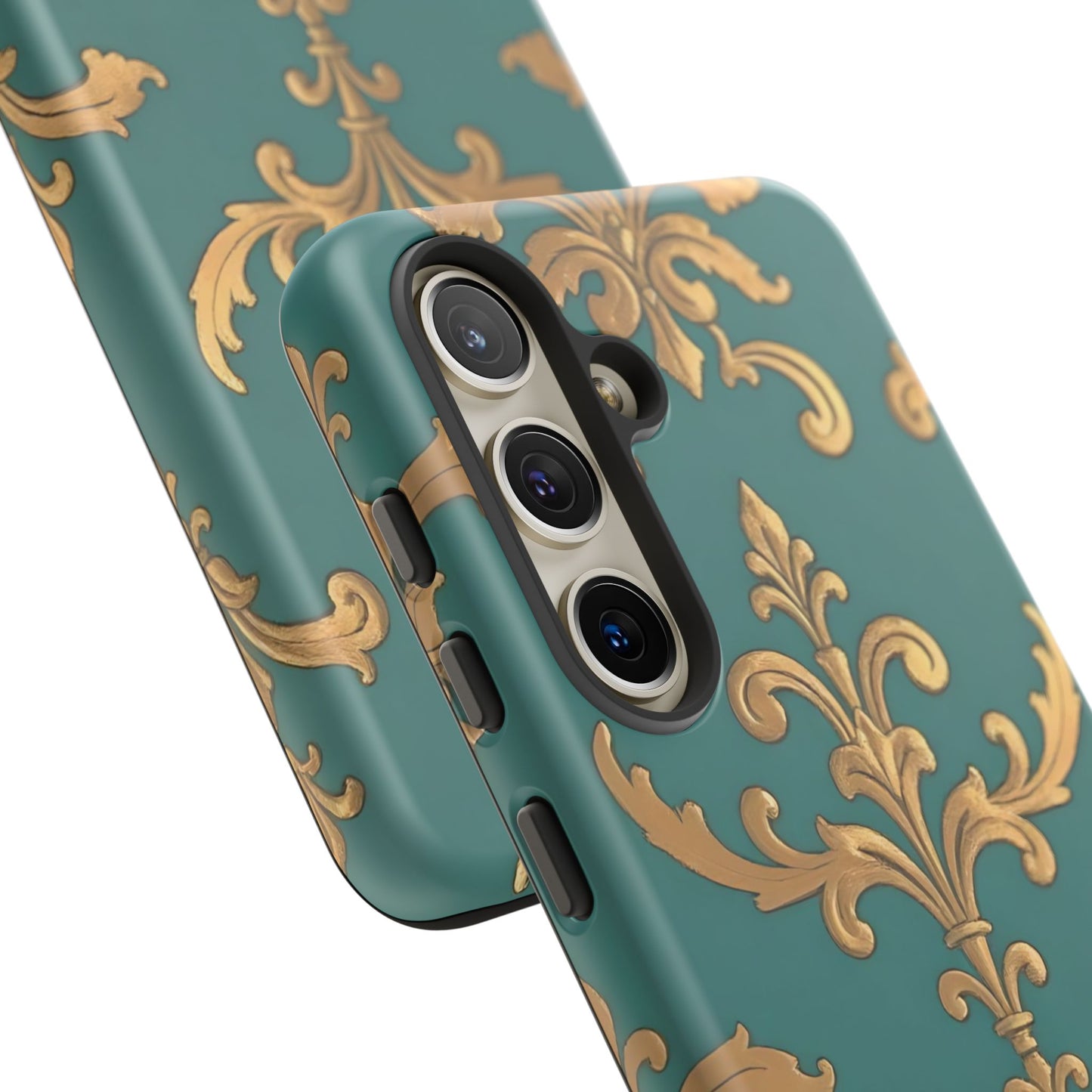 Elegant Floral Motif Phone Case - Tough Cases with Vintage Design - Aqua & Gold Damask