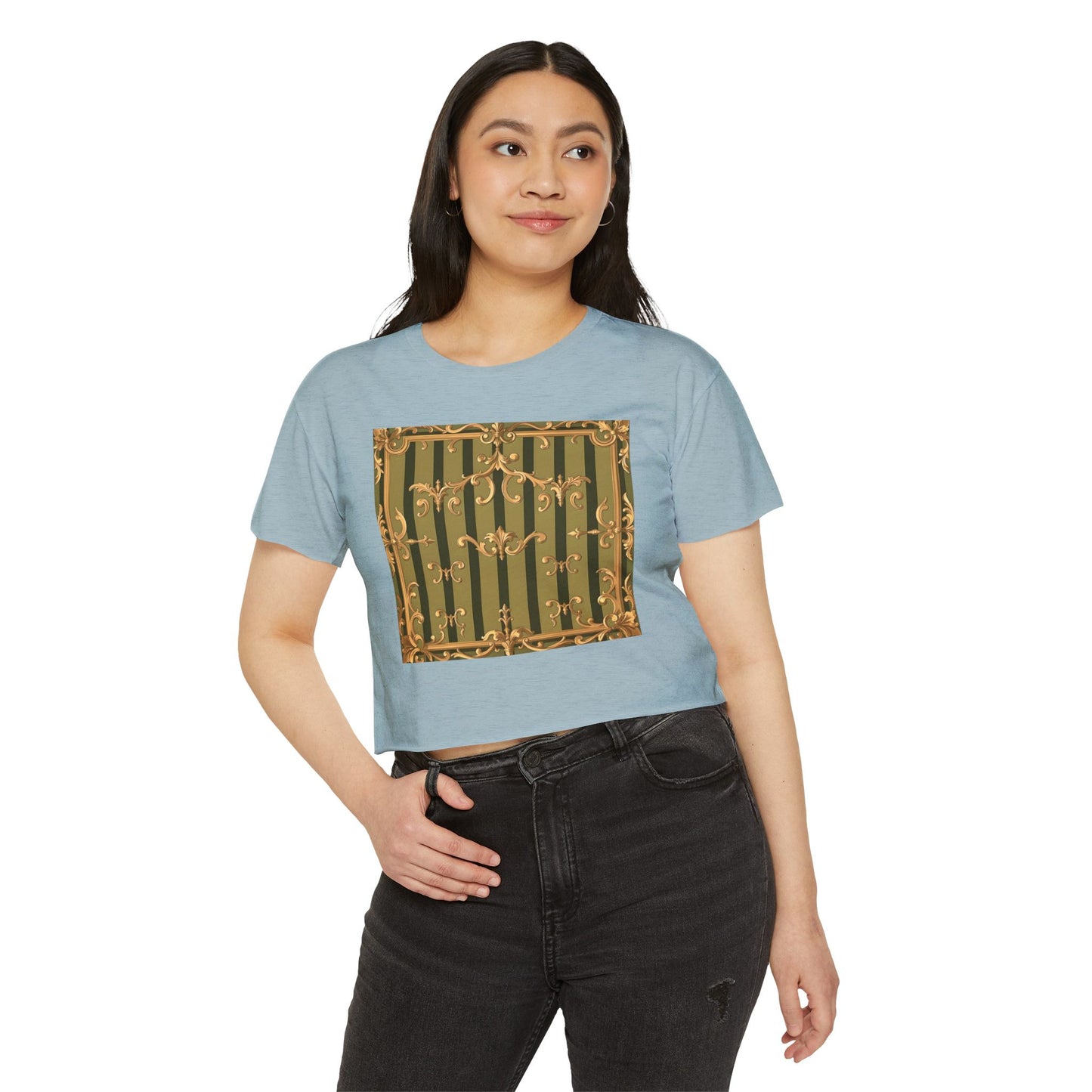Bohemian Women's Festival Crop Top – Stylish Summer Apparel for Concerts, Beach Days, Music Festivals - Olive Green Striped Rococo