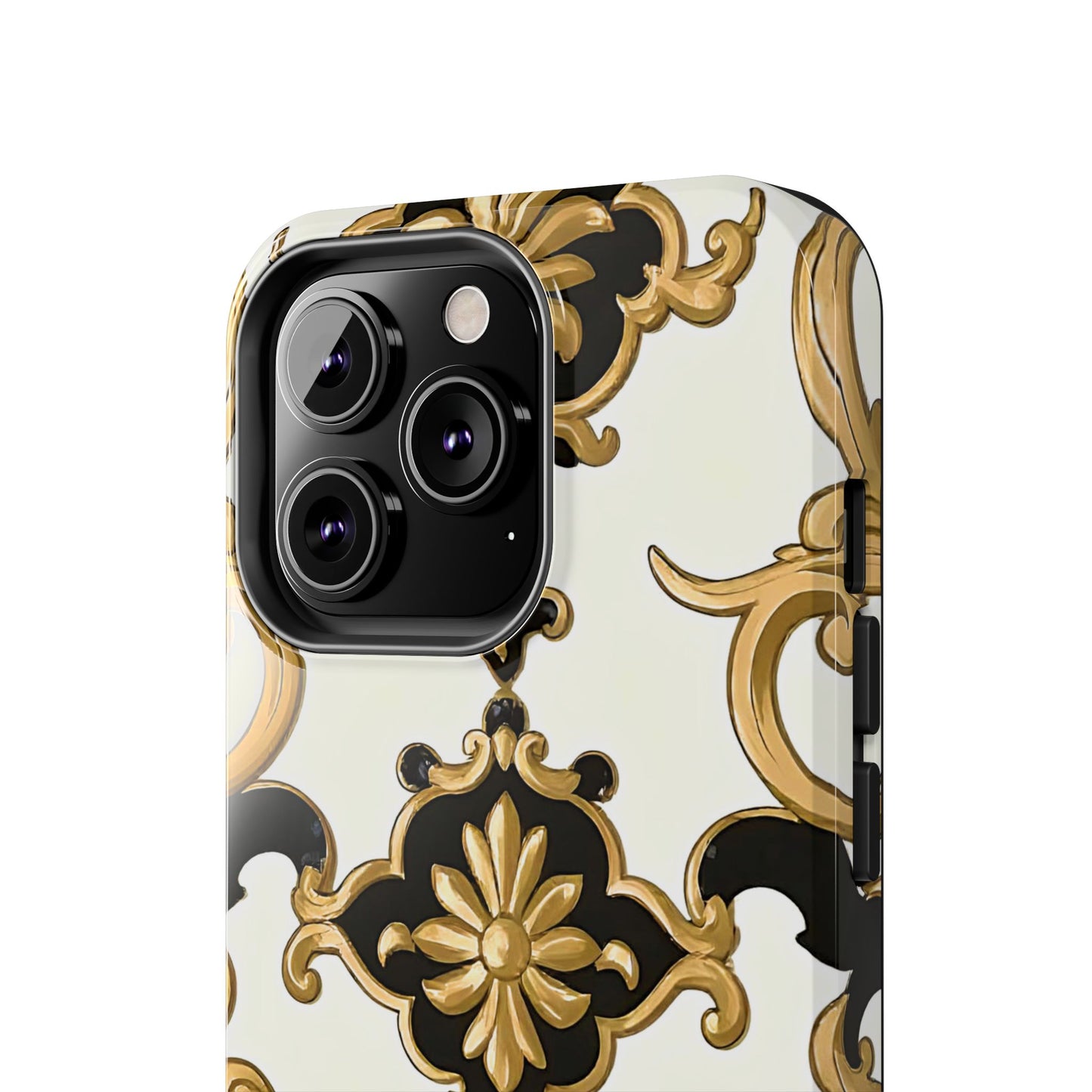 Elegant Floral Tough Phone Cases, Durable Phone Cover, Stylish Phone Accessories, Gift for Her, Chic Phone Cases - Black & Gold Rococo