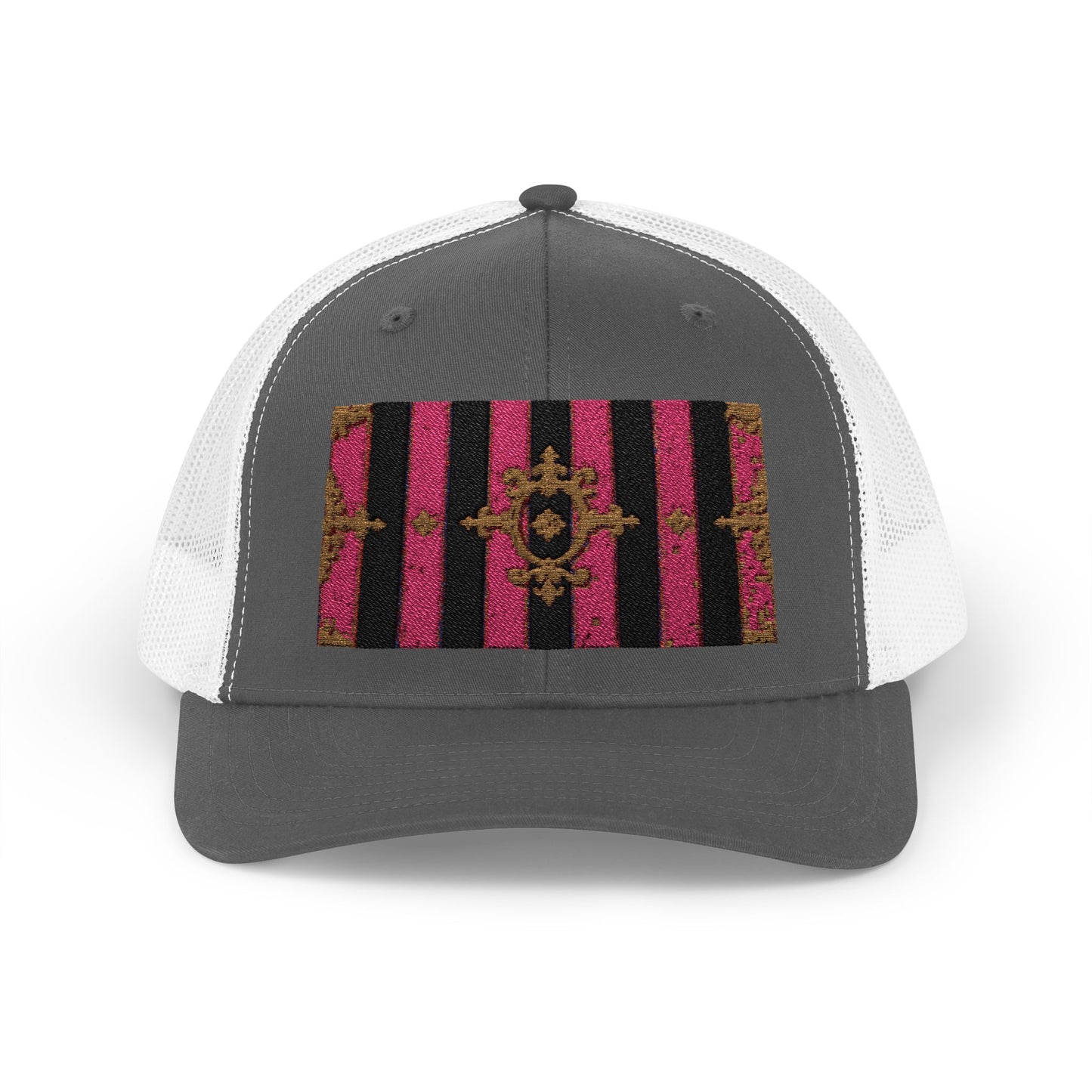 Stylish Snapback Trucker Cap with Black & Mauve Striped Gold Baroque, Trendy Fashion Hat, Perfect Gift for Him/Her