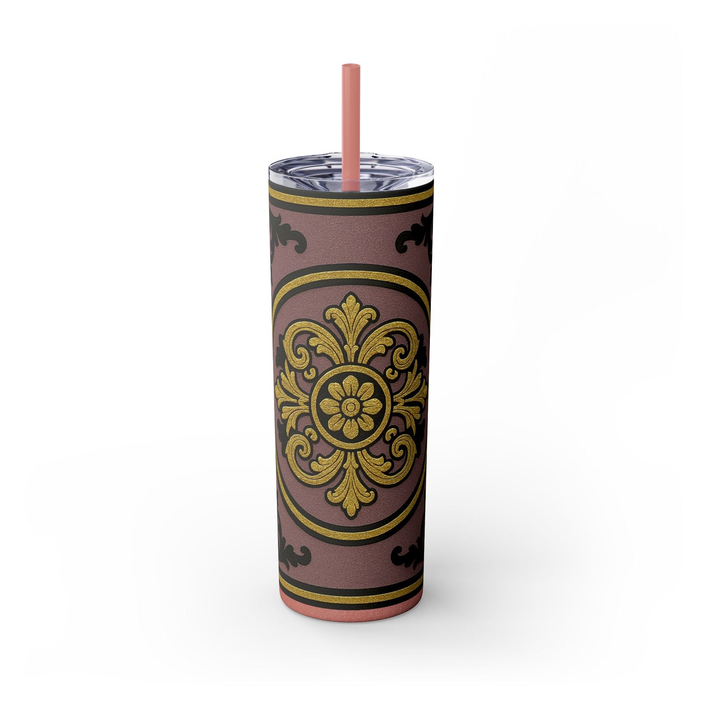 Gilded Mauve With Gold-Black Baroque Tumbler, Elegant Drinkware for Home, Travel, Gifts, Parties, Personalized Beverage Holder