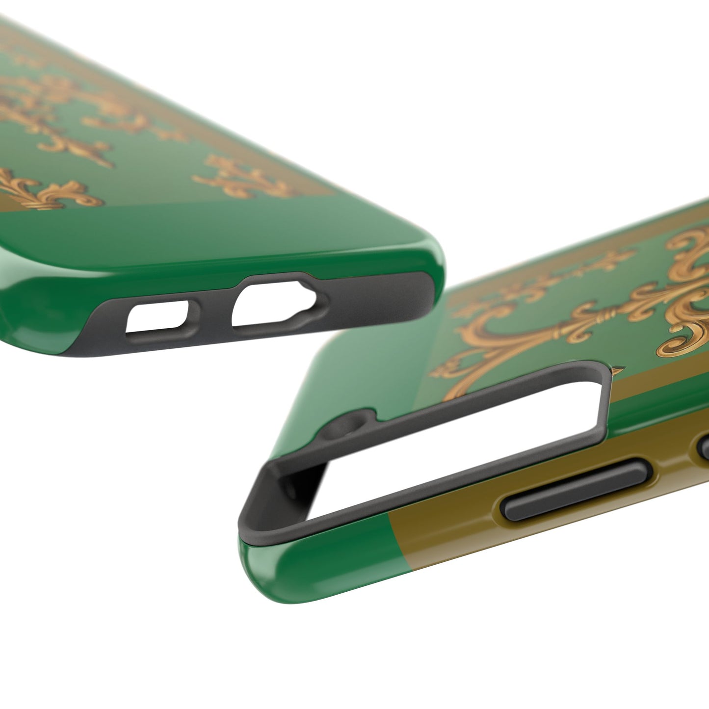 Elegant Floral Tough Phone Case, Durable Phone Cover, Gifts for Her, Stylish Protection, Chic Phone Accessory - Olive Green Striped Rococo