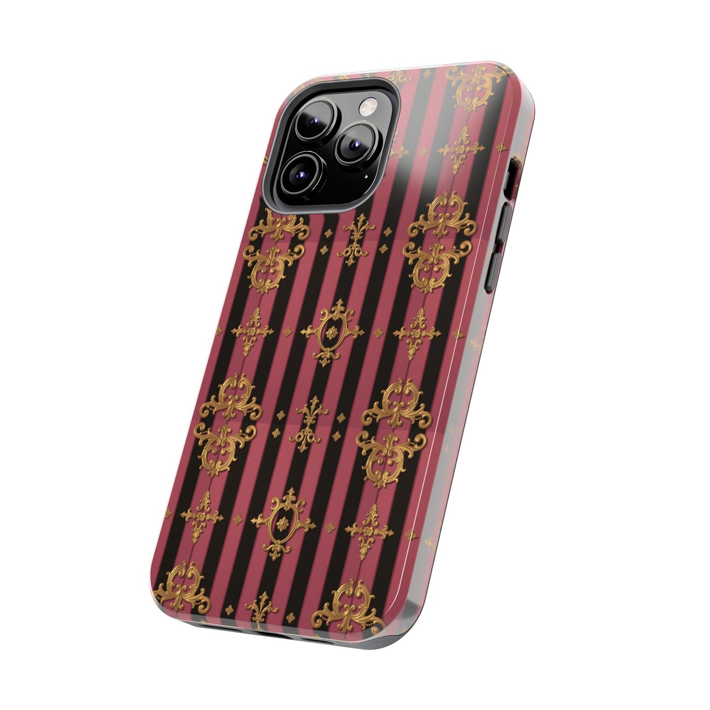 Elegant Black & Mauve Striped Gold Baroque Phone Case, Tough Phone Cases, Stylish Protective Cover, Unique Gift, Luxe Phone Accessories
