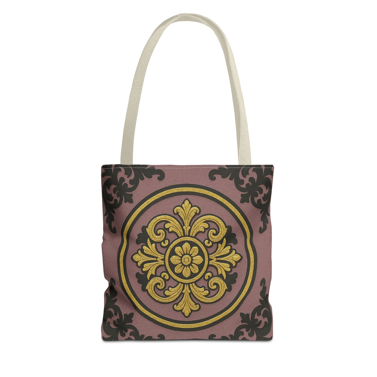 Elegant Gilded Mauve With Gold-Black Baroque Print Tote Bag, Reusable Shopping Tote, Gift for Her, Weekend Bag, Eco-Friendly Handbag