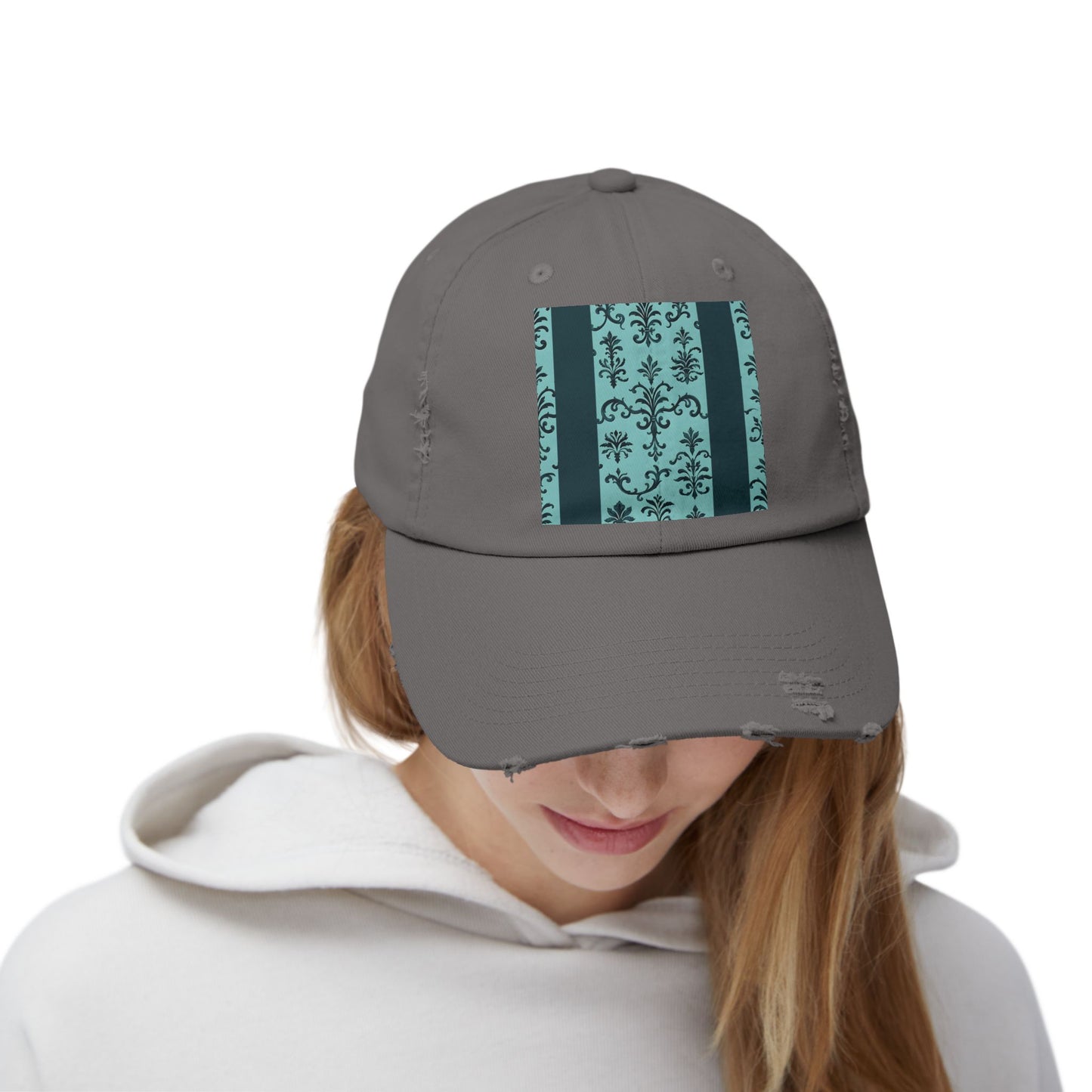 Vintage-Inspired Distressed Cap, Cool Baseball Hat, Casual Headwear, Summer Accessory, Gift for Him Her - Teal Striped Rococo