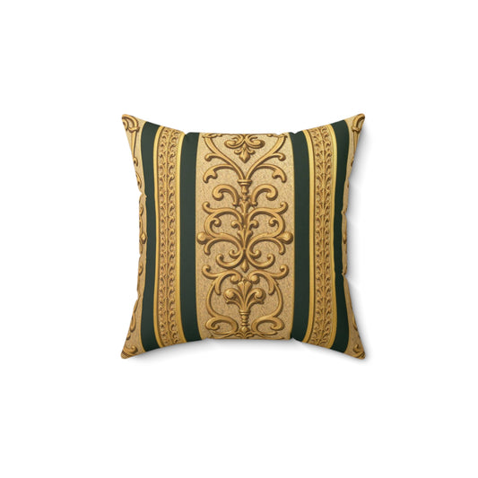 Elegant Teal Striped Gold Baroque Vintage-Style Decorative Pillow, Home Decor, Couch Cushion, Gift for Weddings, Living Room, Antique Theme