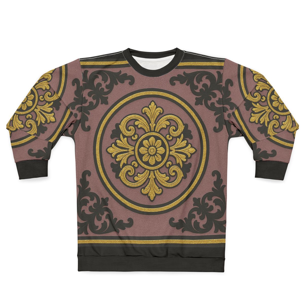 Elegant Gilded Mauve With Gold-Black Baroque AOP Sweatshirt, Cozy Unisex Sweatshirt, Vintage Style Apparel, Year-Round Fashion, Holiday Gift