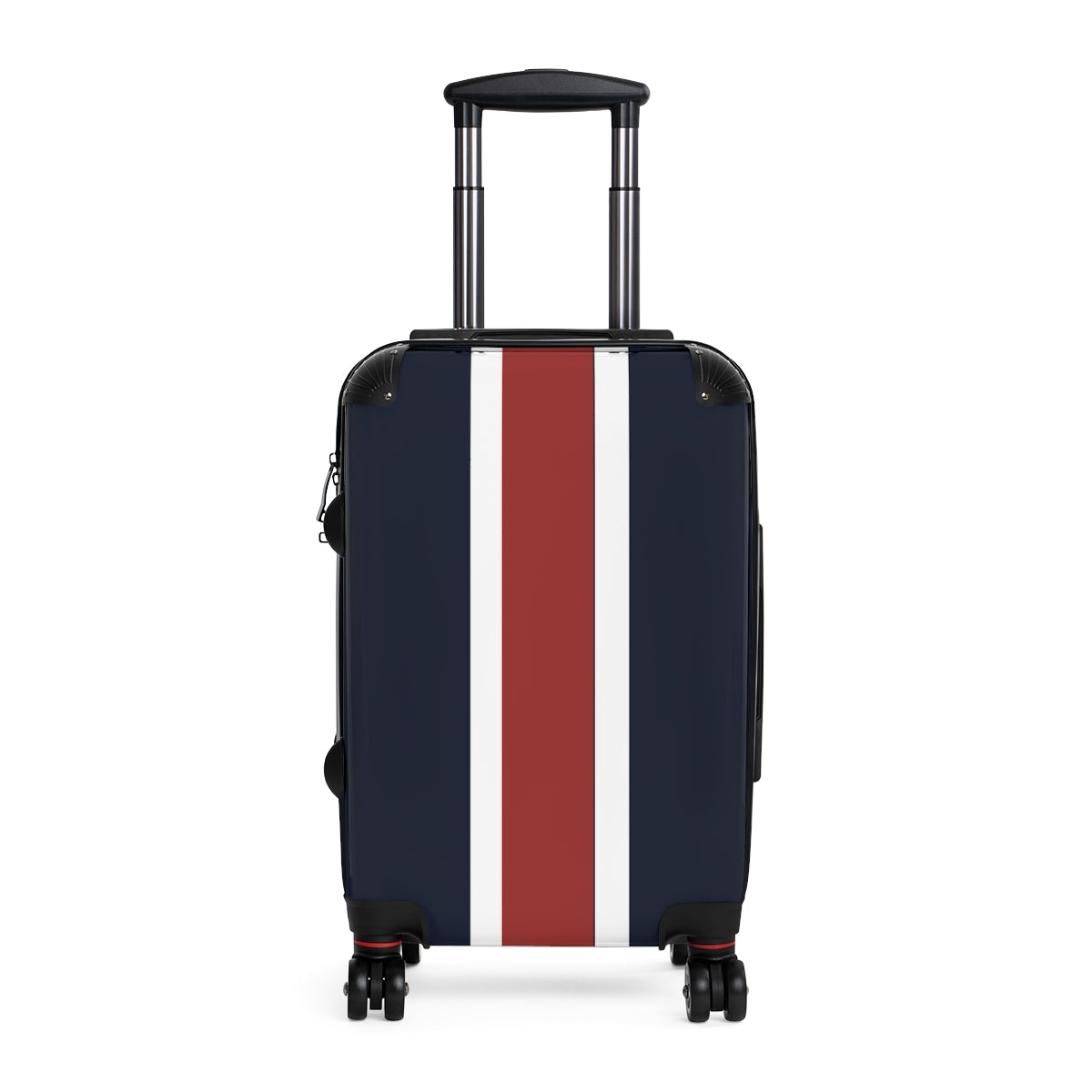 Lunar Midnight & Red-White Striped Stylish Rolling Suitcase with Stripes, Travel Bag for Adventurers, Luggage for Weekend Getaways, Chic Baggage