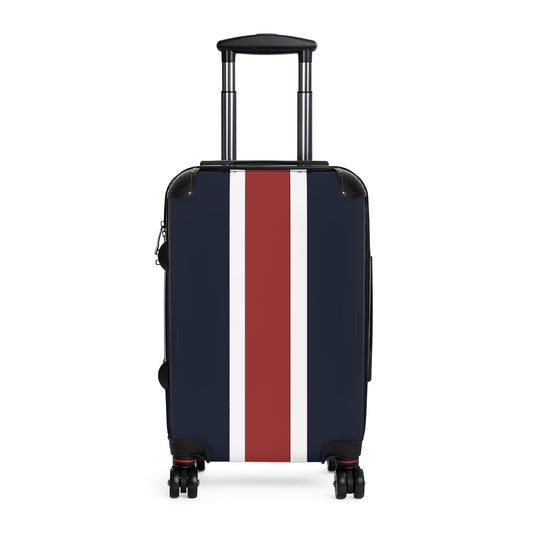Lunar Midnight & Red-White Striped Stylish Rolling Suitcase with Stripes, Travel Bag for Adventurers, Luggage for Weekend Getaways, Chic Baggage